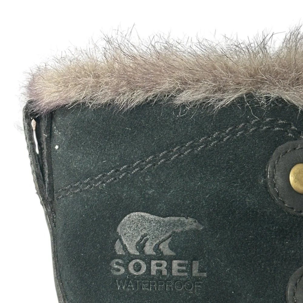 Sorel Women's Explorer Joan Snow‎ Boots in Black Suede & Leather Winter Size 8.5